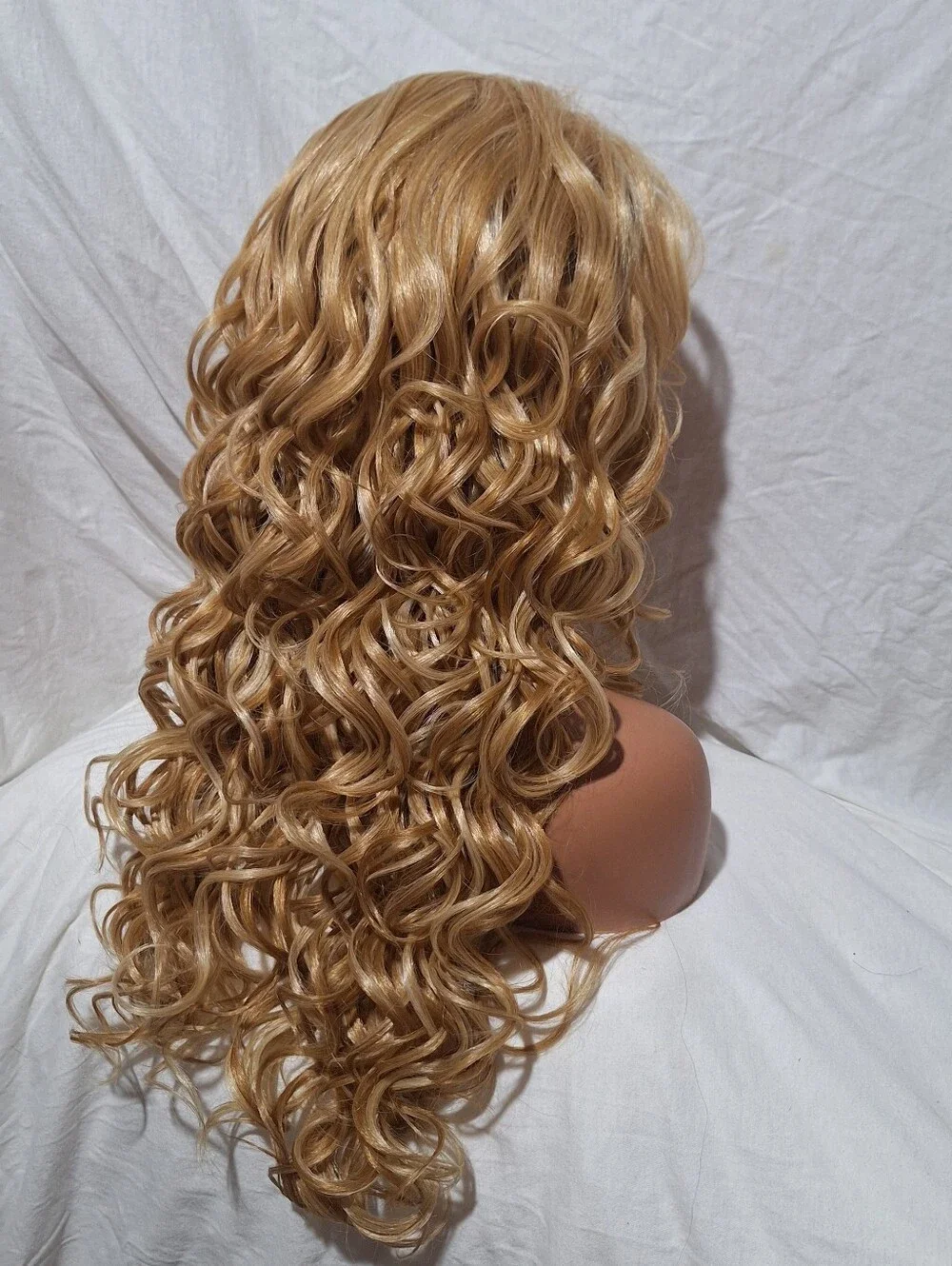 Blonde Long Curly Lace Front Wig - Human Hair Blend Wig